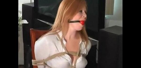  Cute little teen redhead forced tied and gagged into chair
